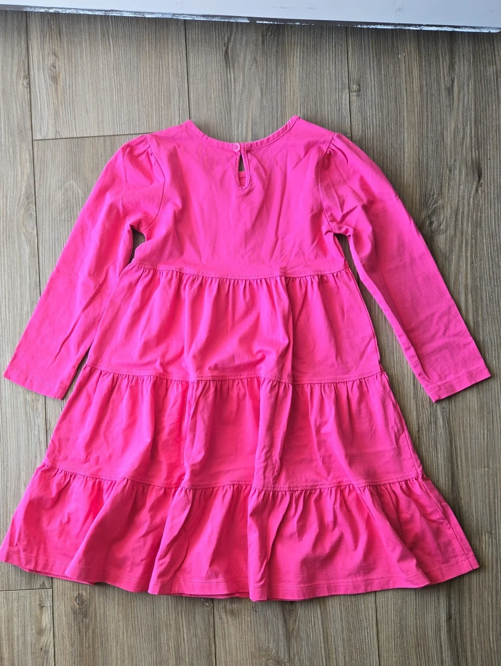Hanna Andersson Hot Pink Tiered Cotton Long Sleeve Dress